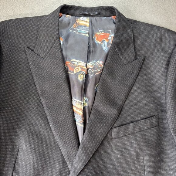 Holland & Sherry Blazer Men’s XXL Black Wool Sport Coat Car Print Lining Luxury - Picture 2 of 16